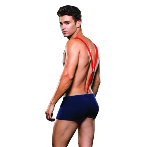 Envy Menswear Fireman мъжки комплект тъмносини боксерки с червени тиранти S/XL