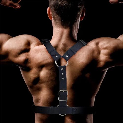 IntoYou BDSM Line Fabrio черен мъжки BDSM харнес от веган кожа с O-ring халки