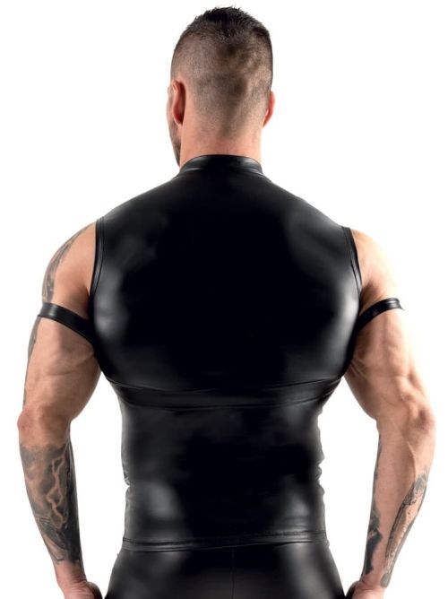 Svenjoyment BONDAGE черен мъжки топ с гръден харнес и маншети за ръце S/XL
