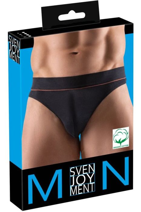 Svenjoyment Black Men's Organic Cotton Thong with Red Stripe S/XL