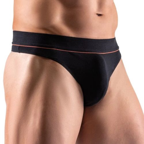 Svenjoyment черен мъжки стринг от органичен памук с червена лента S/XL