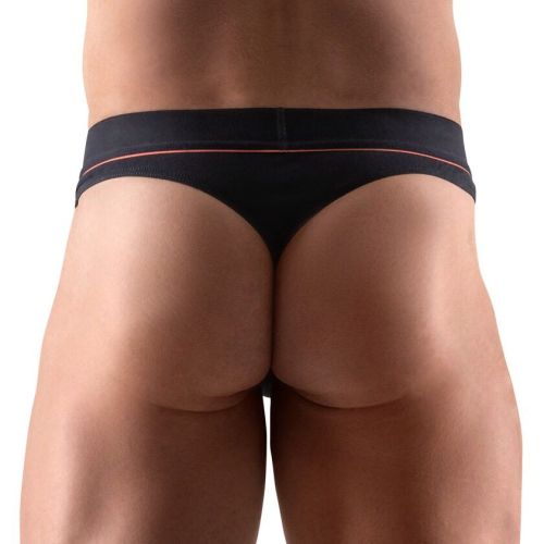 Svenjoyment черен мъжки стринг от органичен памук с червена лента S/XL