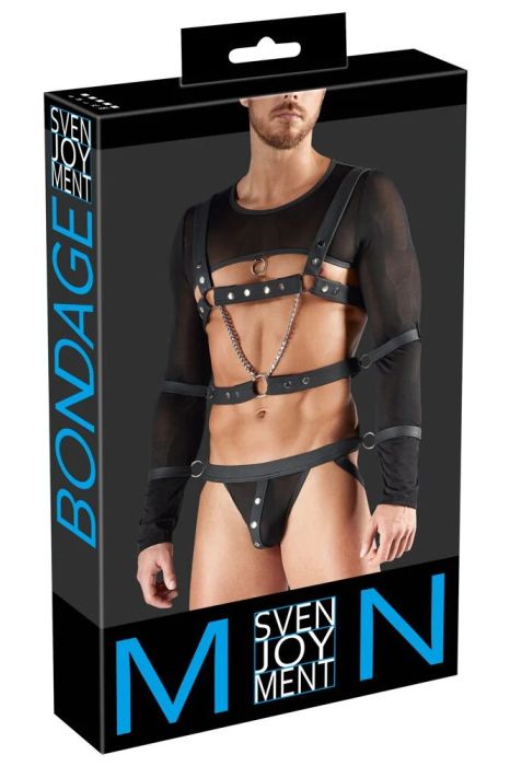 Svenjoyment BONDAGE Black Soft Bondage Set with Top, Harness, Jock and 4 Cuffs S/XL