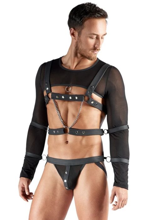 Svenjoyment BONDAGE Black Soft Bondage Set with Top, Harness, Jock and 4 Cuffs S/XL