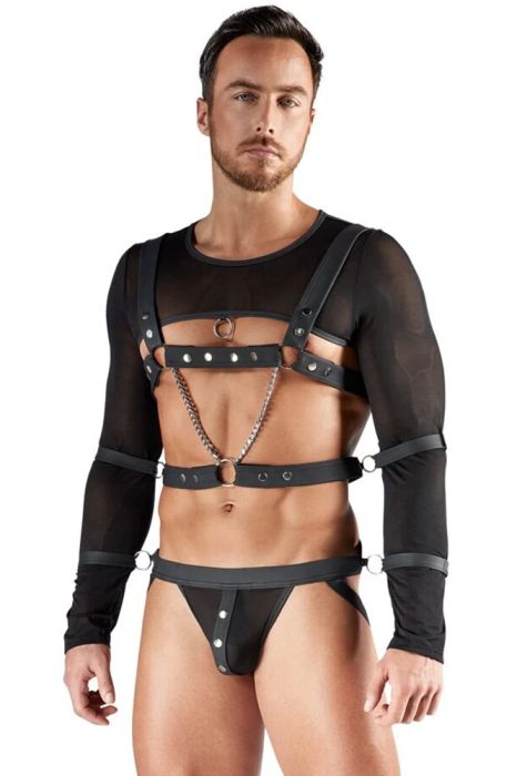 Svenjoyment BONDAGE черен soft bondage комплект с топ, харнес, джокстрап и 4 маншета S/XL