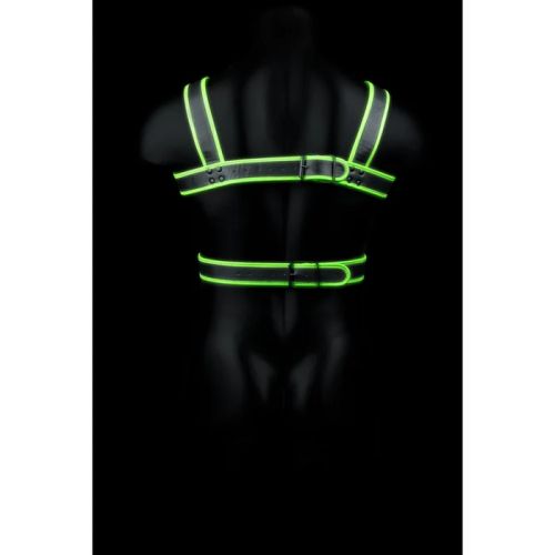 Ouch! Glow in the Dark черен мъжки BDSM харнес от PU кожа със светещи зелени детайли S/XL