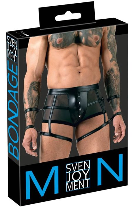 Svenjoyment BONDAGE Black Men's Powernet Boxer Briefs with Restraints and Opening Pouch S/XL