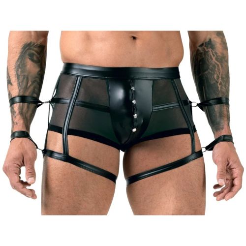 Svenjoyment BONDAGE Black Men's Powernet Boxer Briefs with Restraints and Opening Pouch S/XL