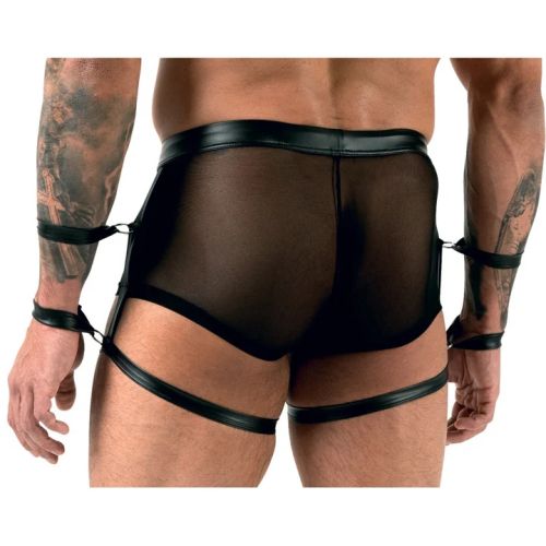 Svenjoyment BONDAGE черни мъжки боксерки с powernet, маншети и отваряща се предна част S/XL