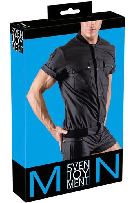 Svenjoyment Black Men's Blouson-Style Shirt with Matte Finish and Pockets S/XL