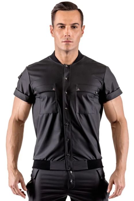 Svenjoyment Black Men's Blouson-Style Shirt with Matte Finish and Pockets S/XL