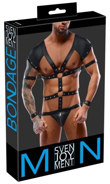 Svenjoyment BONDAGE Black Men's Harness Body with 4 Adjustable Restraints S/XL