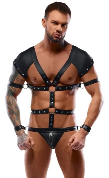 Svenjoyment BONDAGE Black Men's Harness Body with 4 Adjustable Restraints S/XL