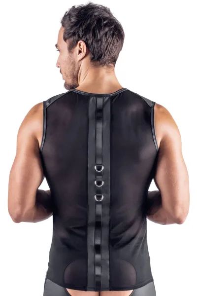 Svenjoyment BONDAGE черен мъжки мрежест топ с меки маншети и метални халки S/XL