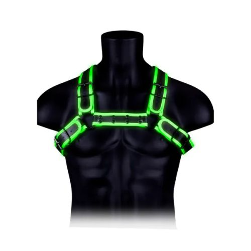 Ouch! Buckle Bulldog Glow in the Dark черен мъжки BDSM харнес със светещи зелени детайли S/XL