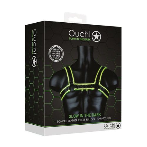 Ouch! Chest Bulldog Glow in the Dark черен мъжки BDSM харнес със светещи зелени детайли S/XL