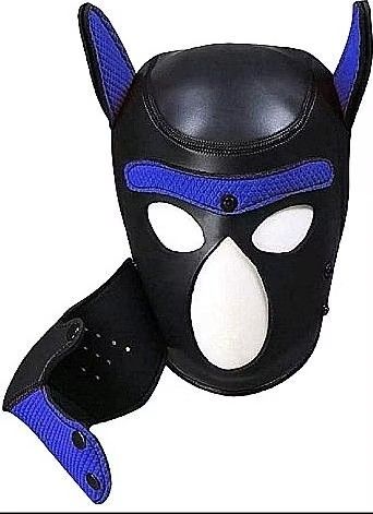 Ouch! Puppy Play черно-синя неопренова puppy hood маска със сваляем намордник