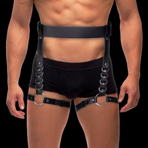 IntoYou BDSM Line Didier Black Men's BDSM Waist and Thigh Harness with Metal Rings