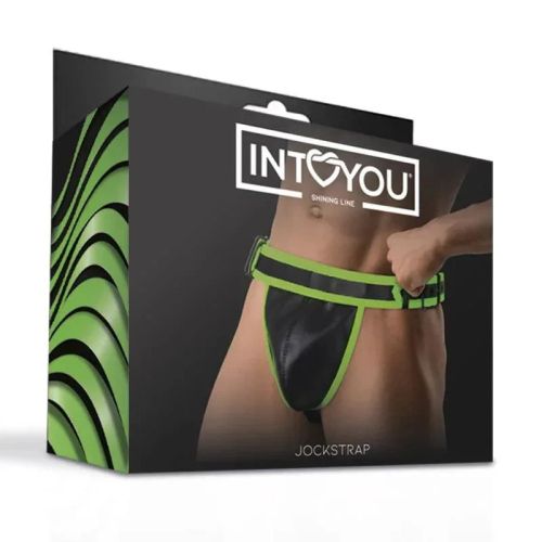 IntoYou Shining Line Glow in the Dark Black/Green Men's Vegan Leather Jockstrap