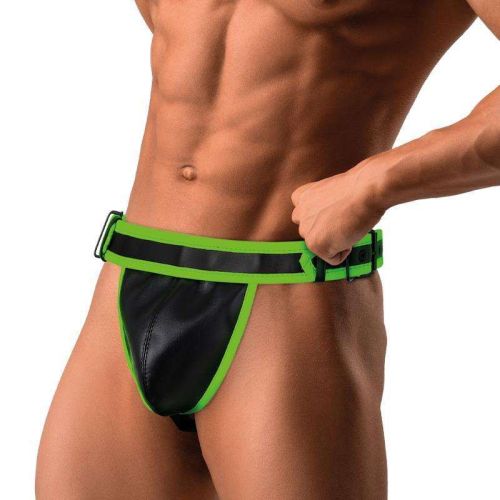 IntoYou Shining Line Glow in the Dark Black/Green Men's Vegan Leather Jockstrap