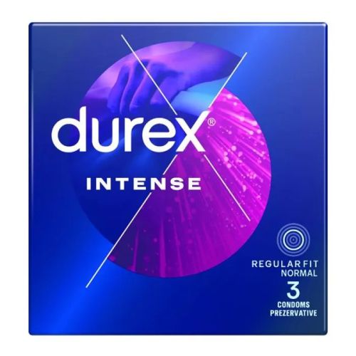 Durex Intense релефни презервативи с Desirex™ стимулиращ гел 56 mm – опаковка 3 бр.