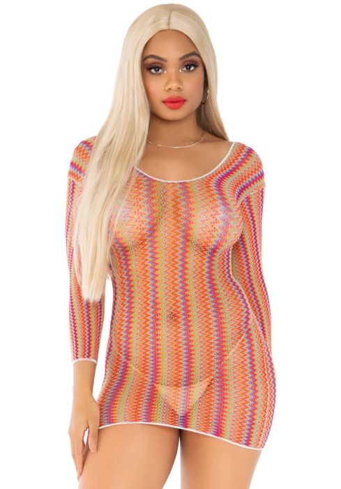 Leg Avenue Zig Zag Rainbow многоцветна мрежеста мини рокля