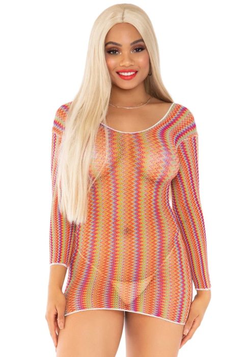 Leg Avenue Zig Zag Rainbow многоцветна мрежеста мини рокля