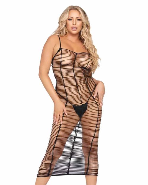 Leg Avenue Horizontal Net черна мрежеста макси рокля