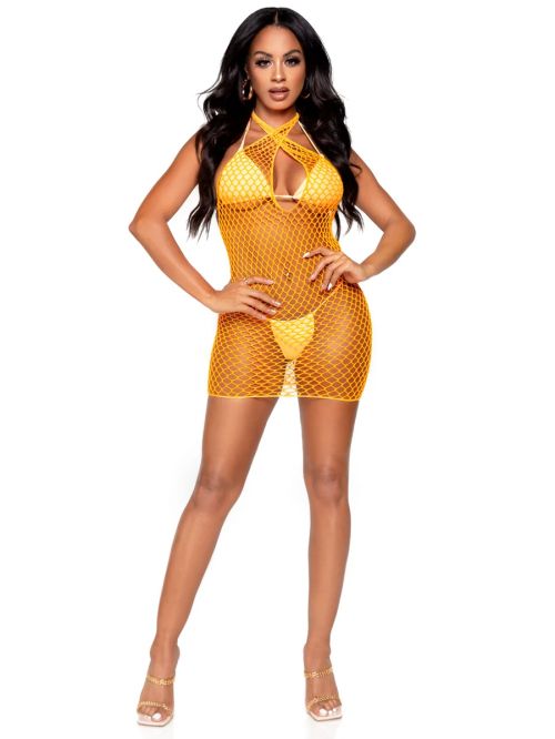 Leg Avenue Summer Dreamz неоново оранжева мрежеста мини рокля