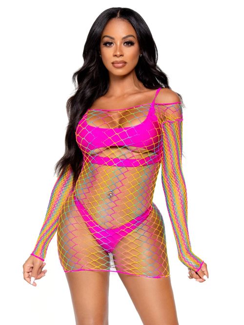 Leg Avenue Pretty in Paradise многоцветна мрежеста мини рокля