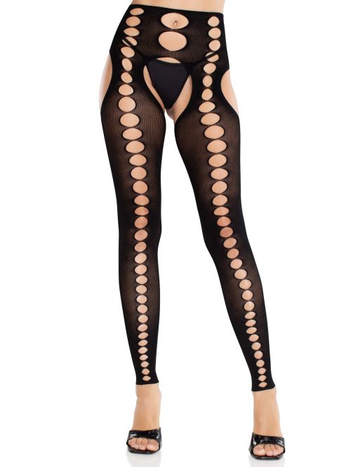 Leg Avenue Bex черен мрежест чорапогащник с изрязвания и отворено дъно