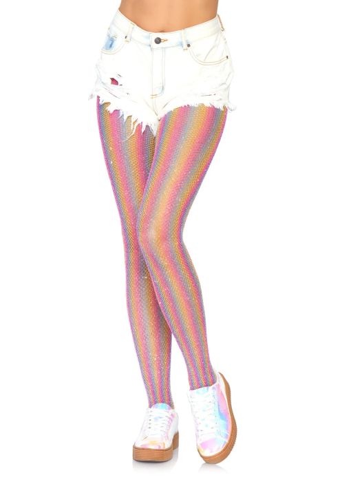 Leg Avenue Nova многоцветен мрежест чорапогащник с блестящи райета