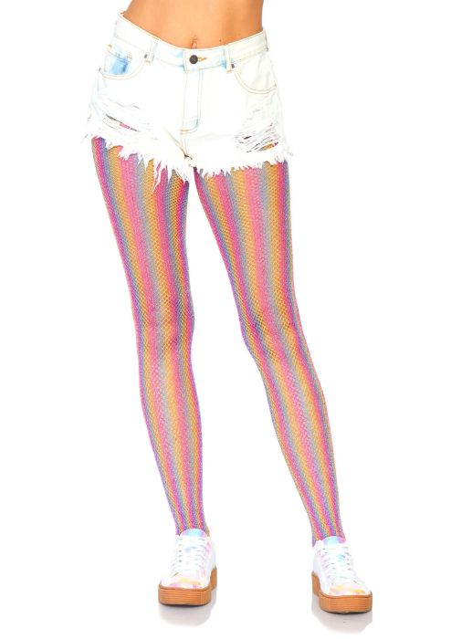 Leg Avenue Nova многоцветен мрежест чорапогащник с блестящи райета