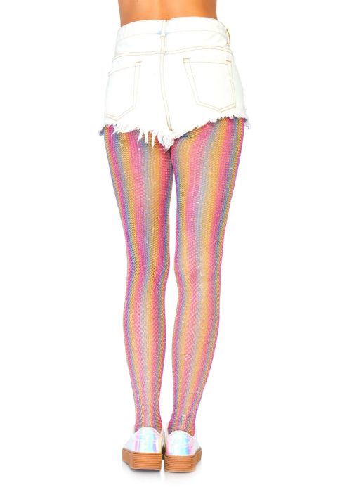 Leg Avenue Nova многоцветен мрежест чорапогащник с блестящи райета