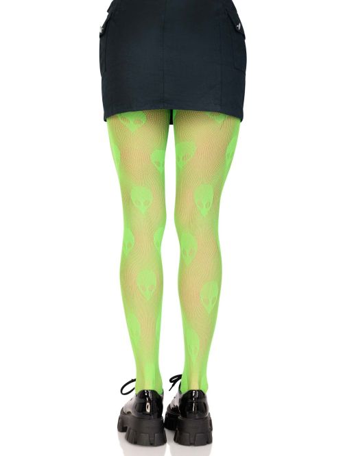 Leg Avenue Alien неоновозелен мрежест чорапогащник с извънземни