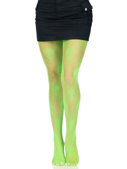 Leg Avenue Alien неоновозелен мрежест чорапогащник с извънземни