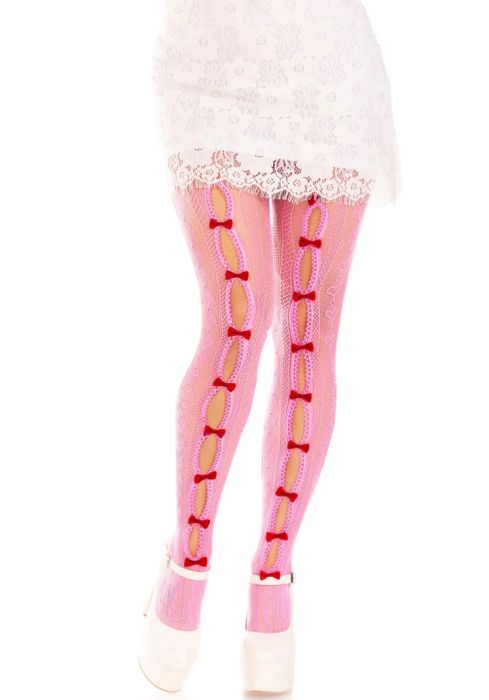 Leg Avenue Sweetheart розов мрежест чорапогащник с червени панделки