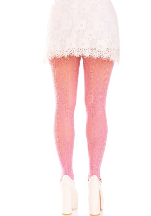 Leg Avenue Sweetheart розов мрежест чорапогащник с червени панделки