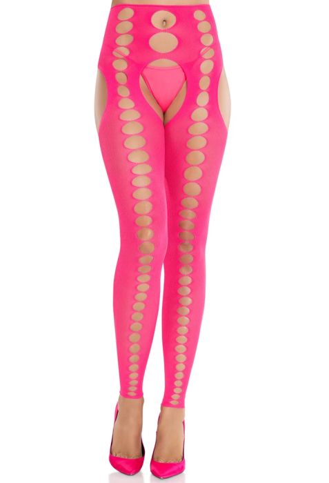 Leg Avenue Bex неоново розов чорапогащник без стъпала с изрязвания