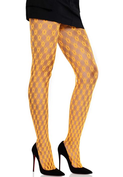 Leg Avenue Lyric мрежест чорапогащник в неоново оранжево с геометричен дизайн