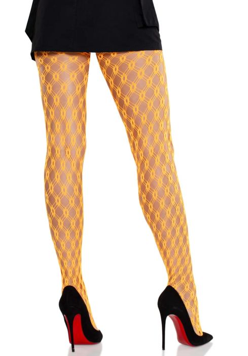 Leg Avenue Lyric мрежест чорапогащник в неоново оранжево с геометричен дизайн