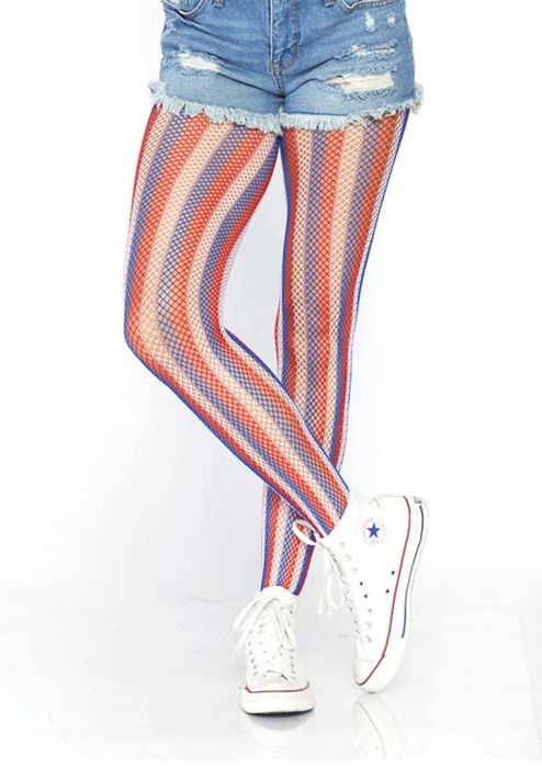 Leg Avenue Americana многоцветен мрежест чорапогащник с райета