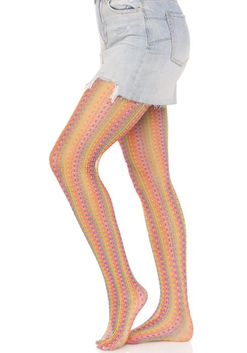 Leg Avenue Acadia многоцветен мрежест чорапогащник с дъгов десен