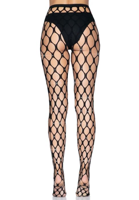 Leg Avenue Loren черен мрежест чорапогащник с блестящи камъни