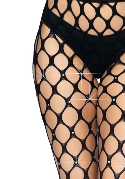 Leg Avenue Loren черен мрежест чорапогащник с блестящи камъни