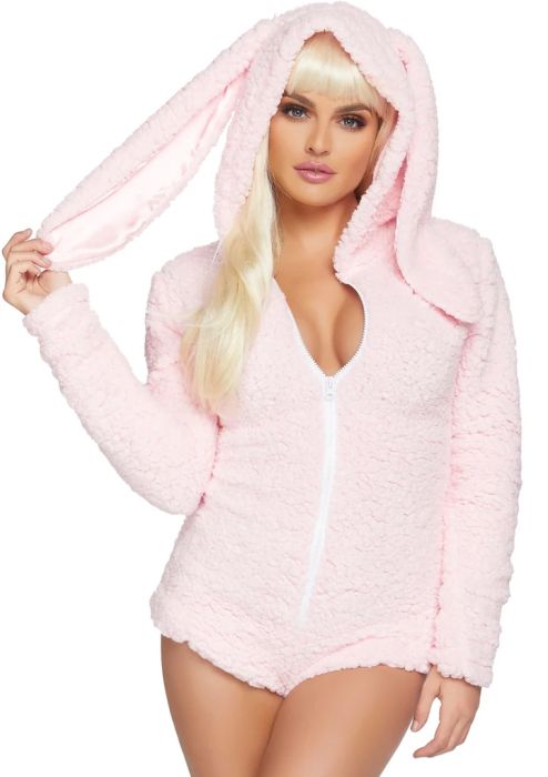 Leg Avenue Cuddle Bunny розов пухкав ромпър със заешки уши S/M