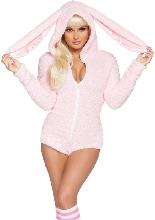 Leg Avenue Cuddle Bunny розов пухкав ромпър със заешки уши S/M