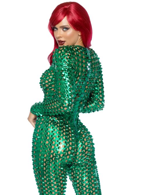 Leg Avenue зелен металически гащеризон с лазерно изрязани отвори S/M