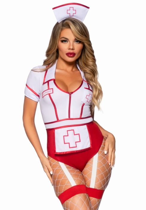 Leg Avenue Nurse Feelgood костюм медицинска сестра с боди и жартиери S/M