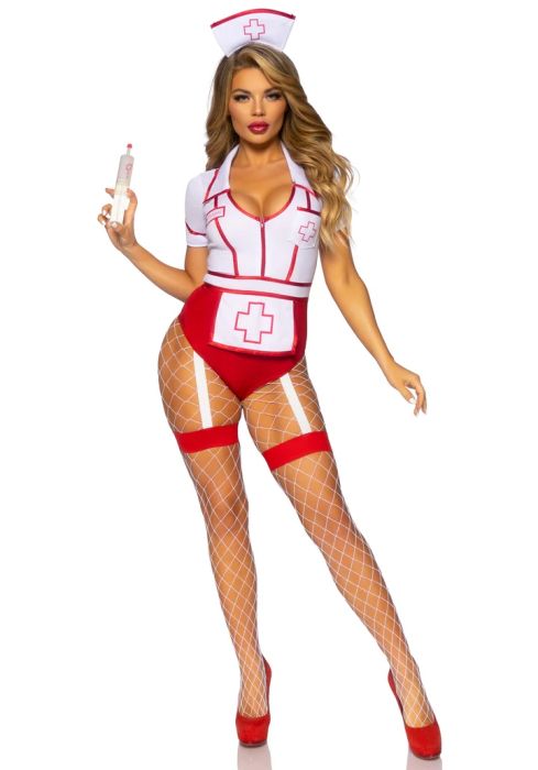Leg Avenue Nurse Feelgood костюм медицинска сестра с боди и жартиери S/M